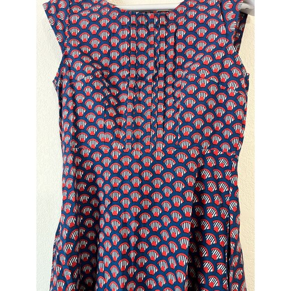 Mata Traders Womens Blue & Red Fan Print Cap Sleeve Fit & Flare Dress Small - Picture 2 of 13